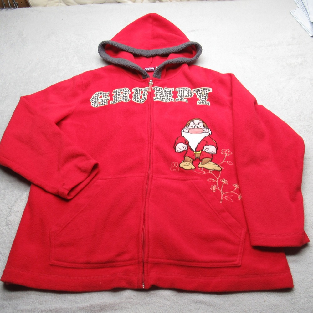 Disney Grumpy Hoodie Womens 2X Red Pockets Full Zip Soft Fleece Sweatshirt VTG